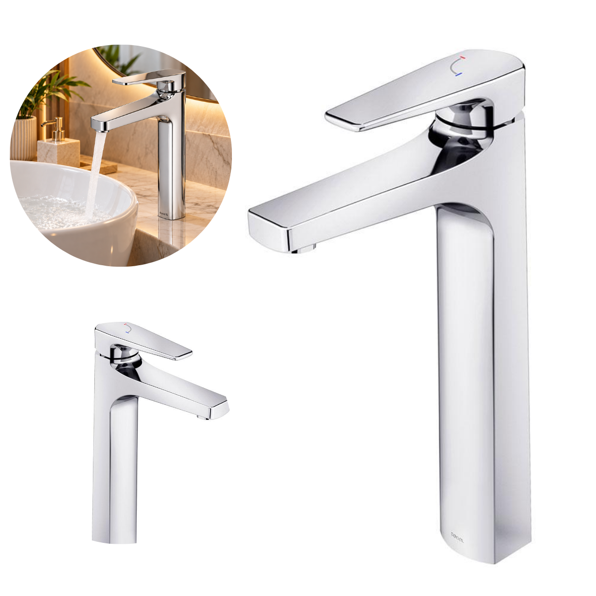 01 monocomando bica alta de mesa para lavatorio coldstart lift cromado