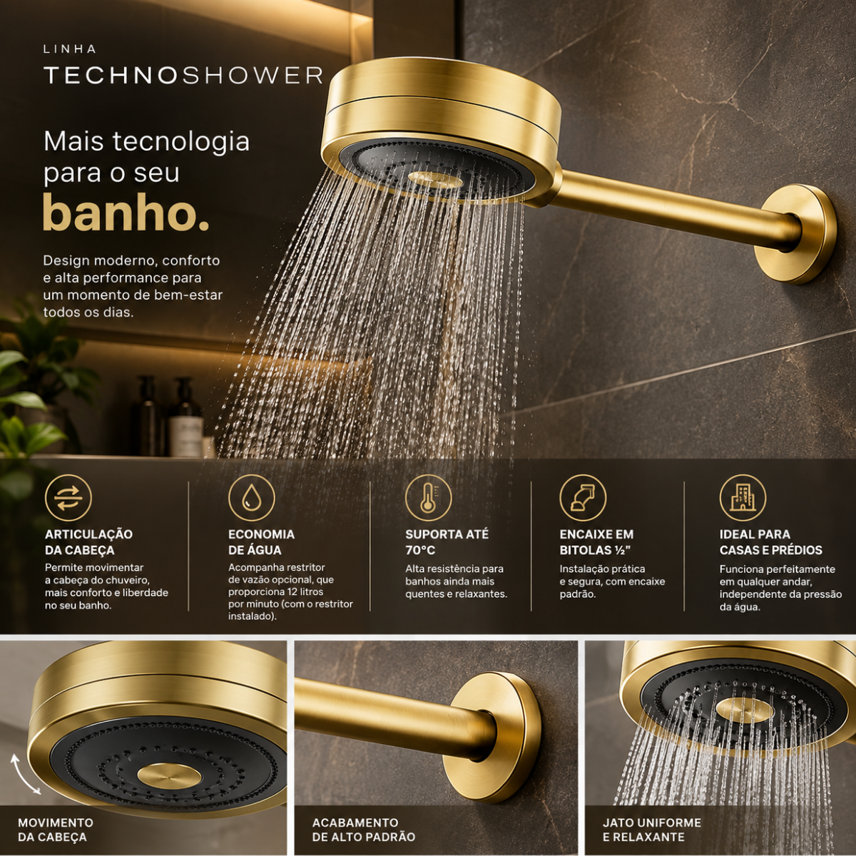 02 chuveiro novo technoshower ouro escovado docol